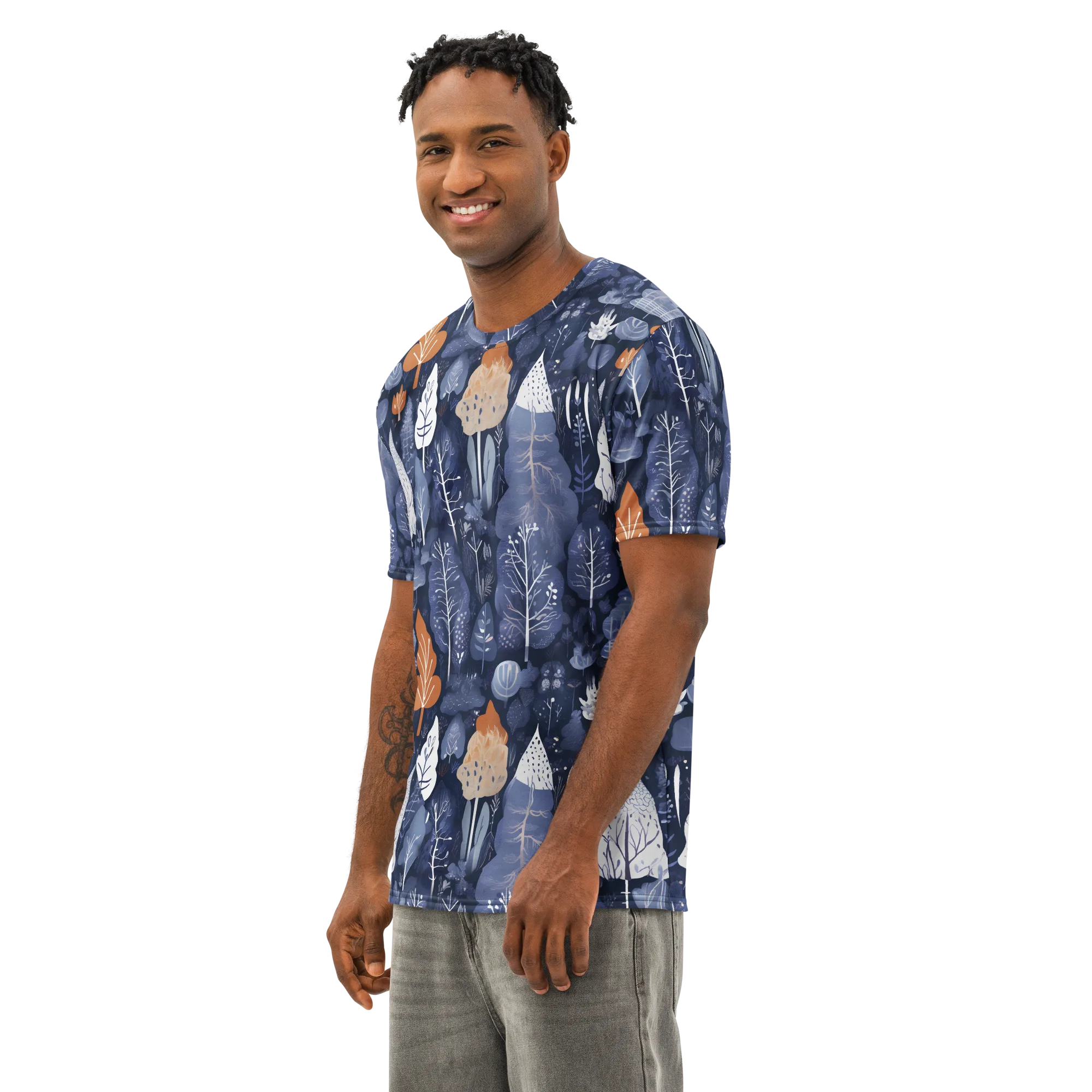 Midnight Canopy on Men's Cotton Crew Neck T-Shirt — Left Front