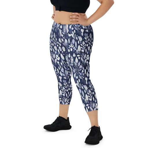 Midnight Herbarium on a Capri Leggings