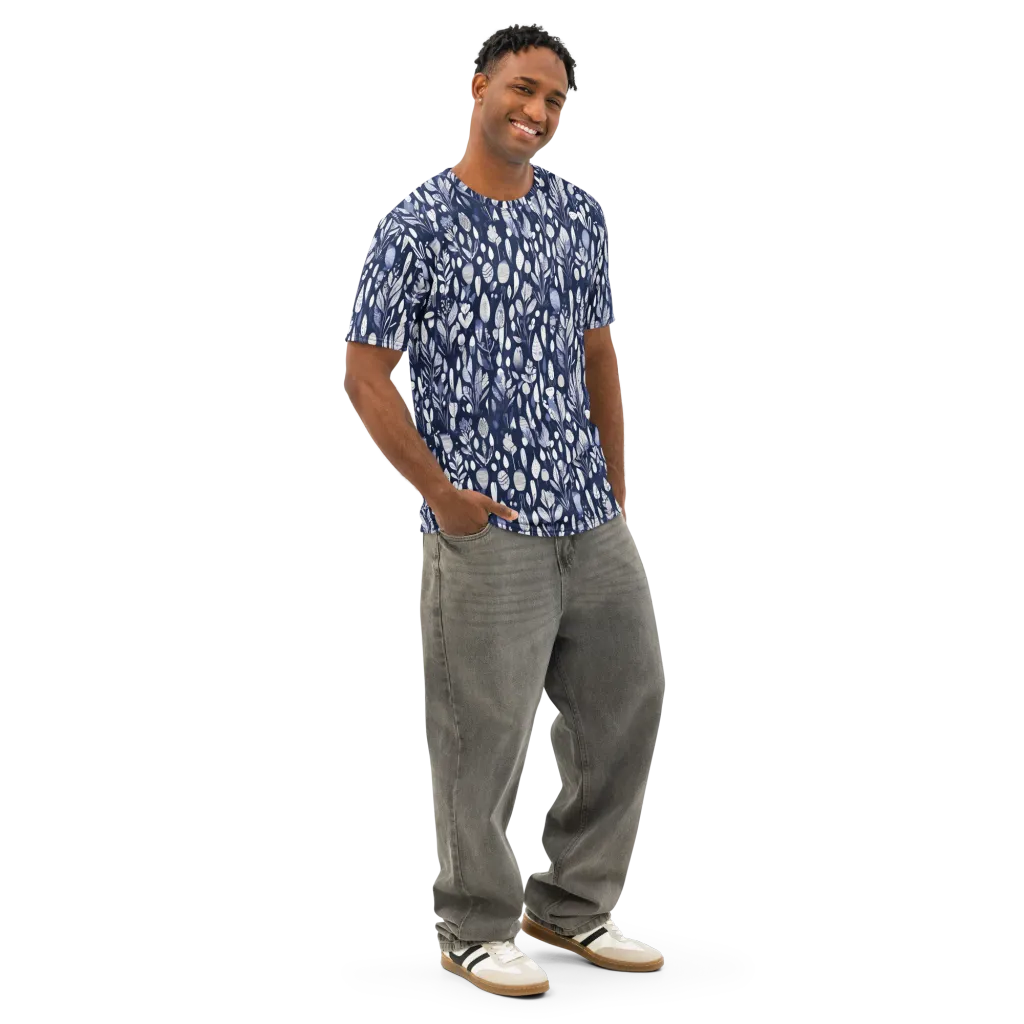 Midnight Herbarium on Men's Cotton Crew Neck T-Shirt — Right Front