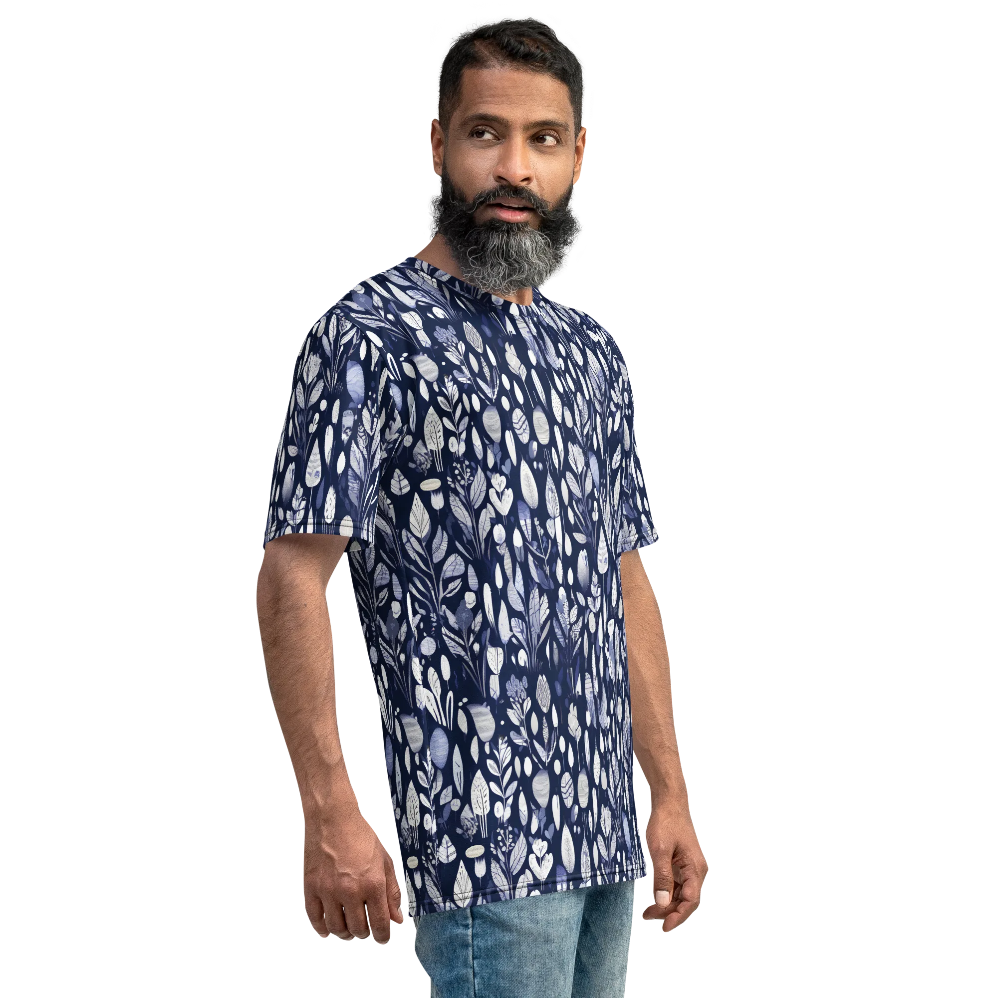Midnight Herbarium on Men's Crew Neck T-Shirt — Right sleeve