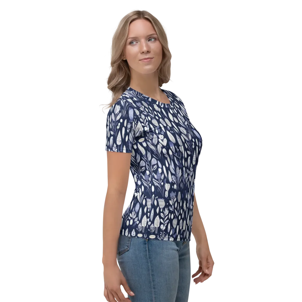 Midnight Herbarium on Women's Crew Neck T-Shirt — Right sleeve