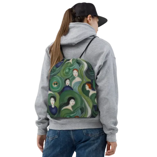 Emerald Reverie on a Drawstring Bag