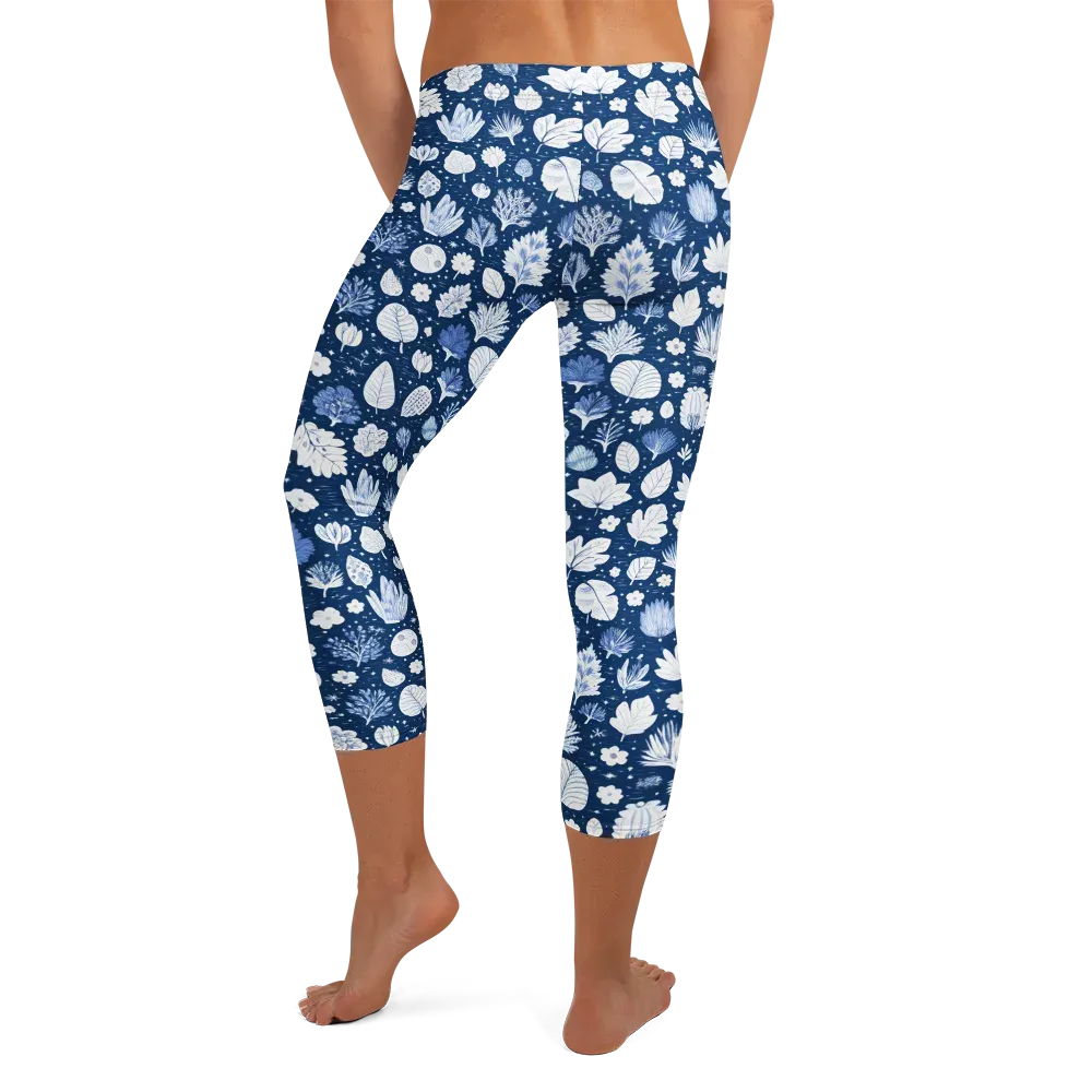 Indigo Herbarium on Capri Leggings — Back