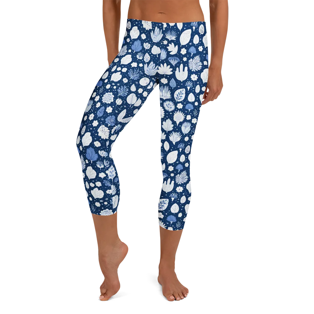 Indigo Herbarium on Capri Leggings — Front