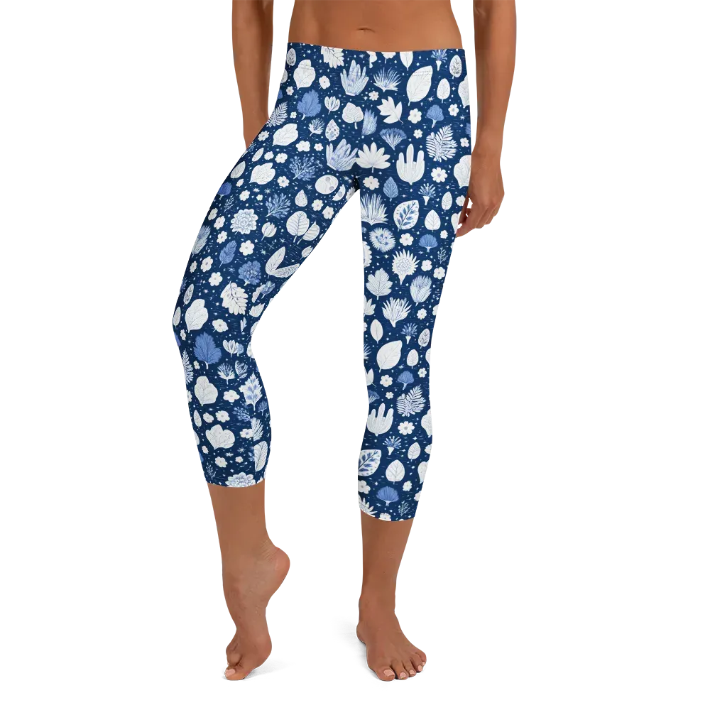 Indigo Herbarium on Capri Leggings — Front