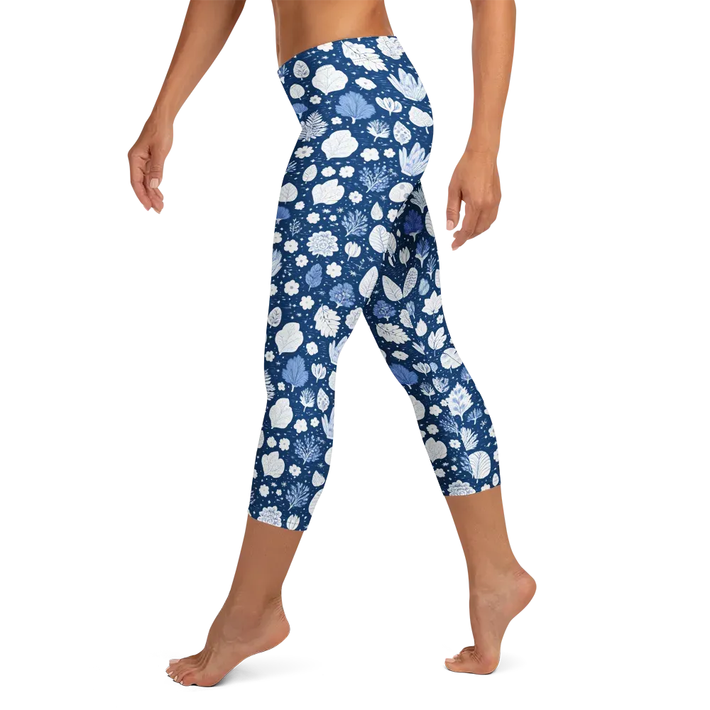 Indigo Herbarium on Capri Leggings — Left