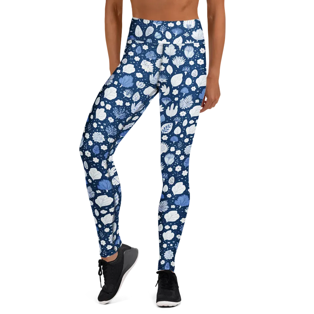 Indigo Herbarium on Yoga Leggings — Front