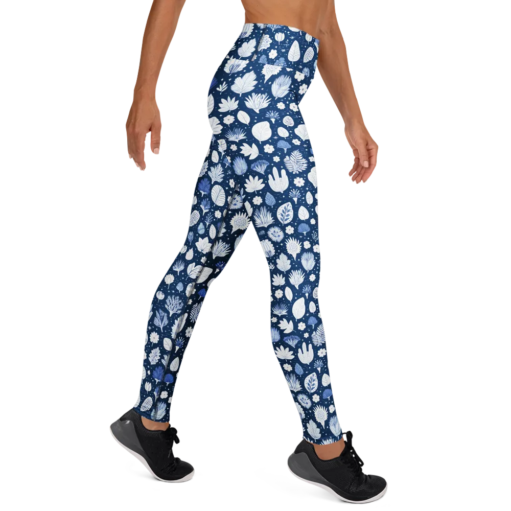 Indigo Herbarium on Yoga Leggings — Front waist