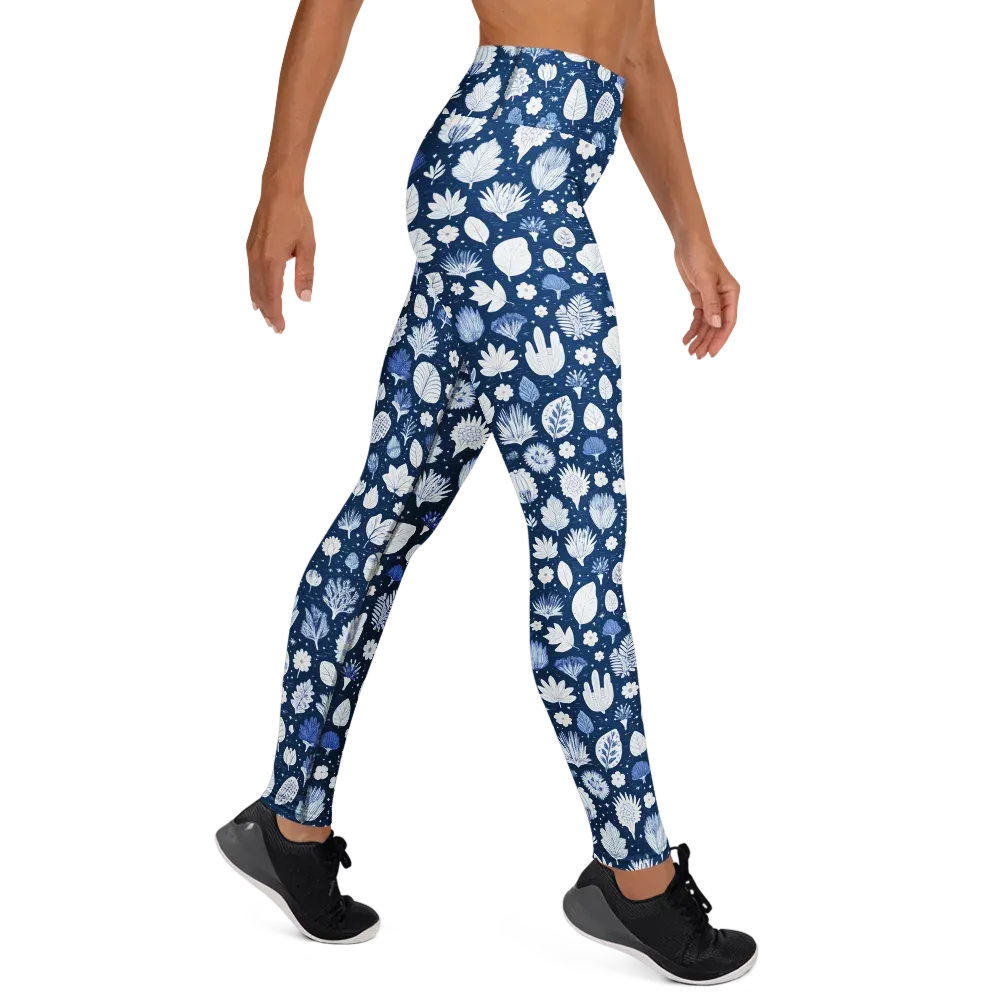 Indigo Herbarium on Yoga Leggings — Front waist