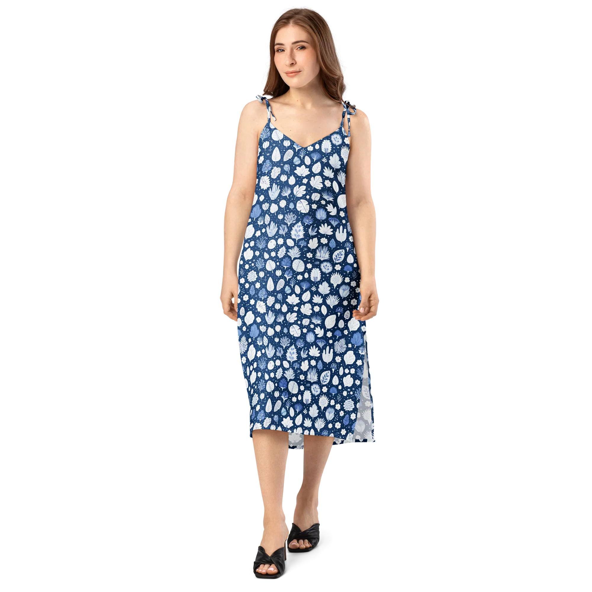 Indigo Herbarium on Slip Dress — Front