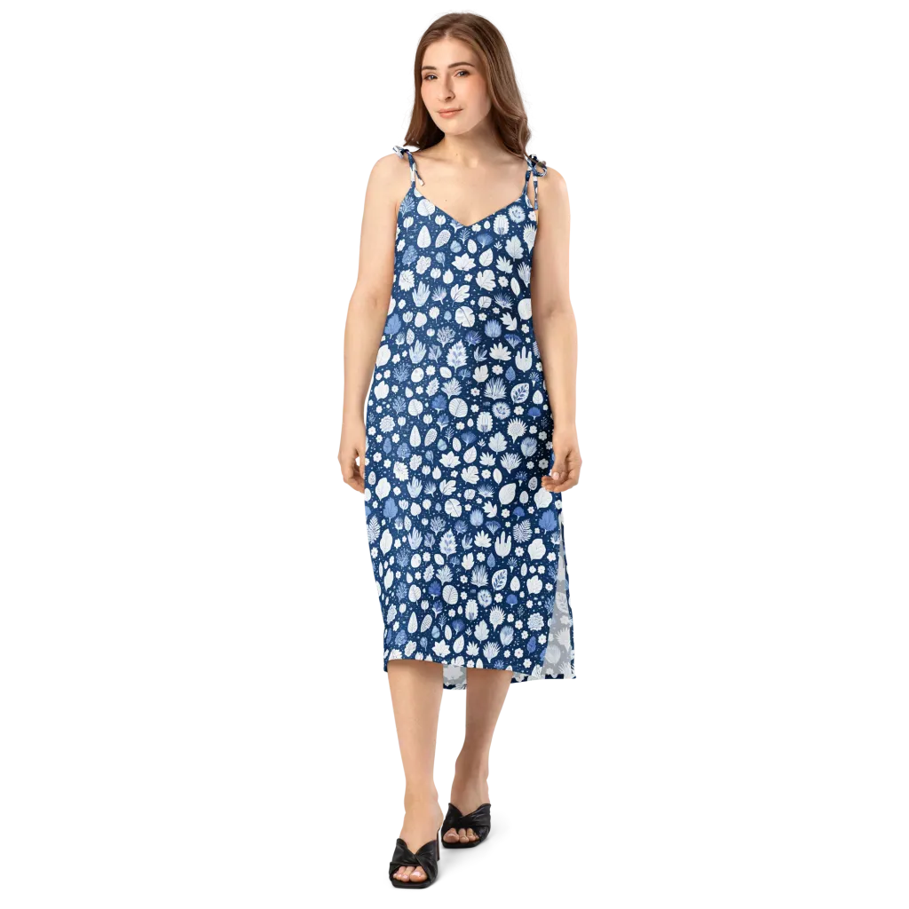 Indigo Herbarium on Slip Dress — Front