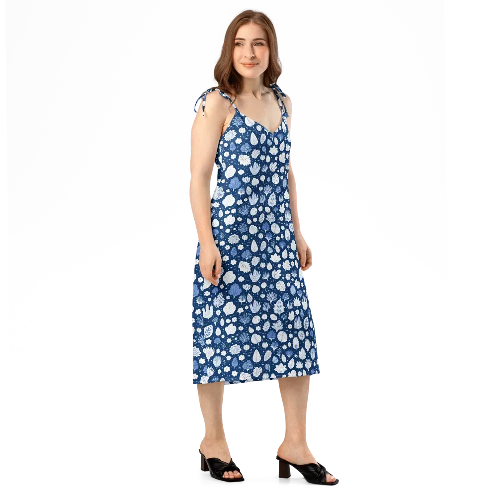 Indigo Herbarium on Slip Dress — Right Front
