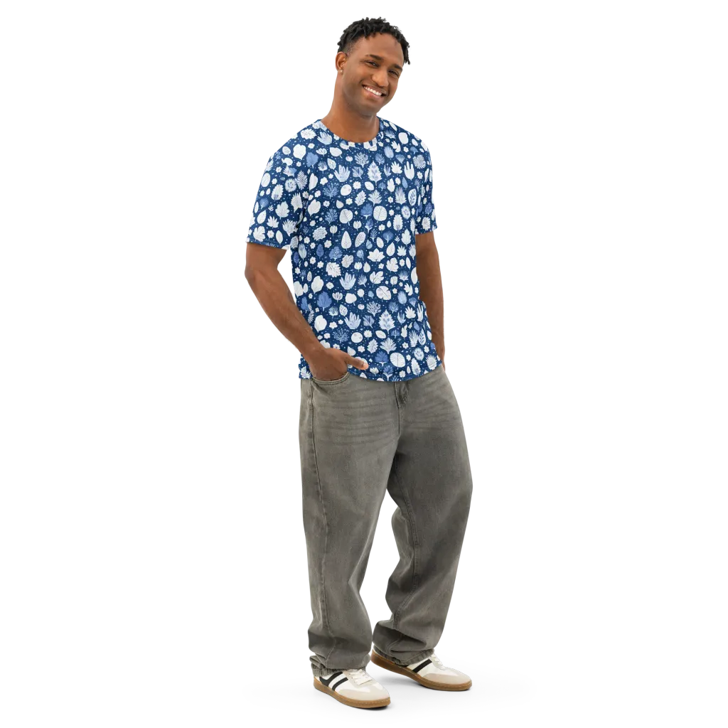 Indigo Herbarium on Men's Cotton Crew Neck T-Shirt — Right Front
