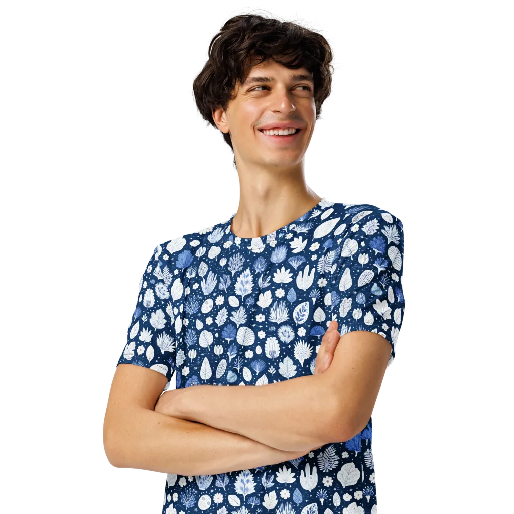 Indigo Herbarium on Men's Crew Neck T-Shirt — Front print