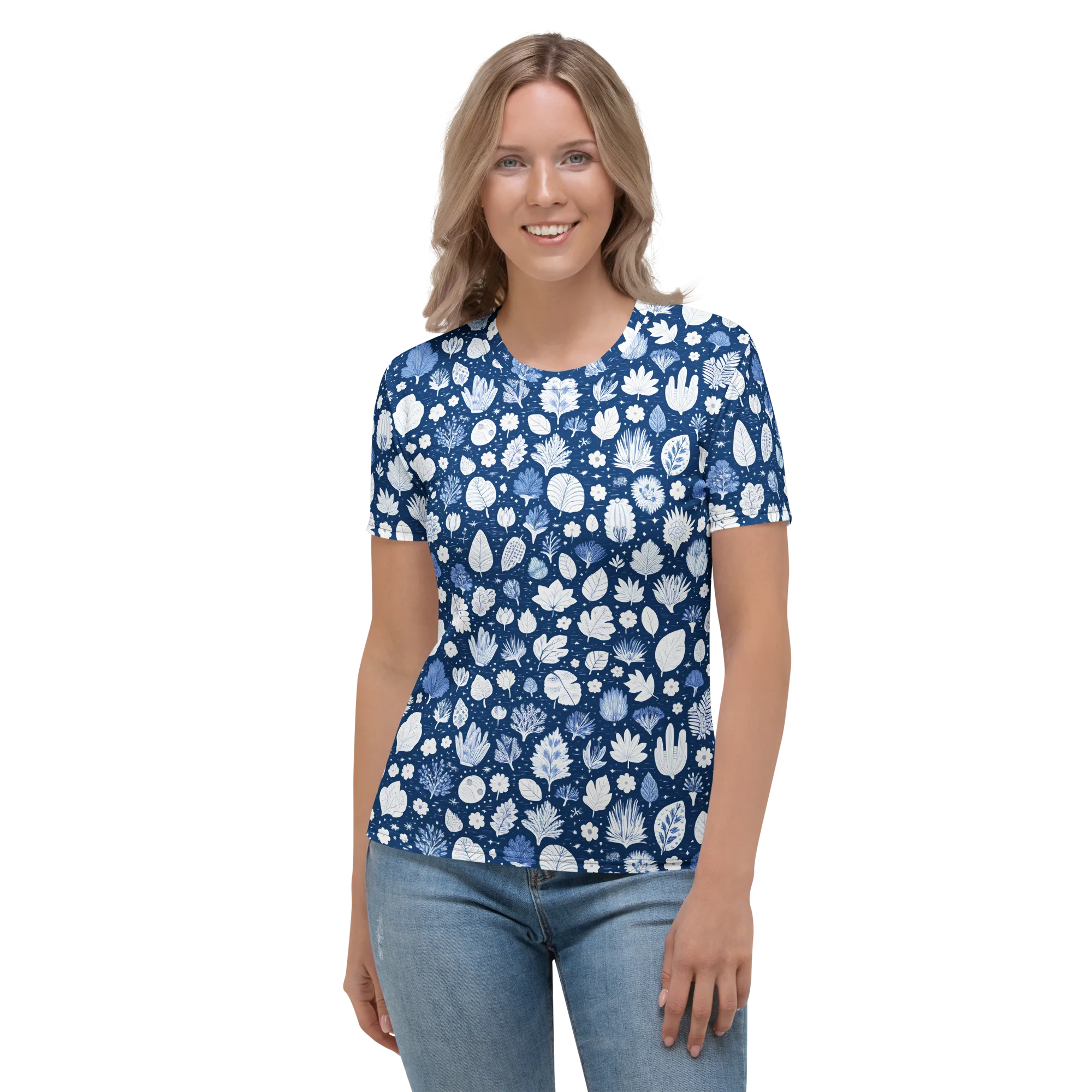 Indigo Herbarium on Women's Crew Neck T-Shirt — Front