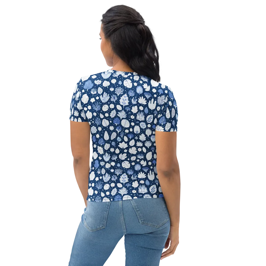 Indigo Herbarium on Women's Crew Neck T-Shirt — Back print