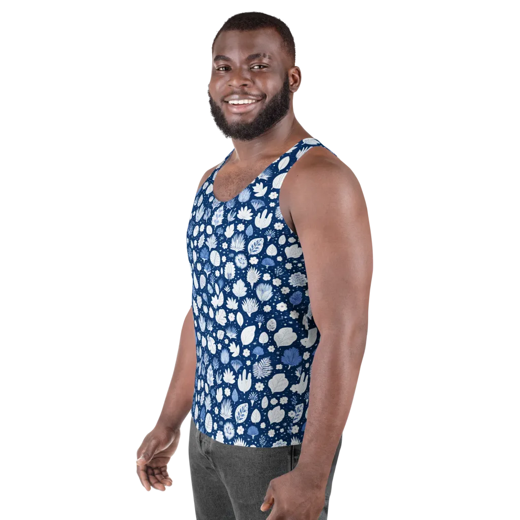 Indigo Herbarium on Men's Tank Top — Left Front