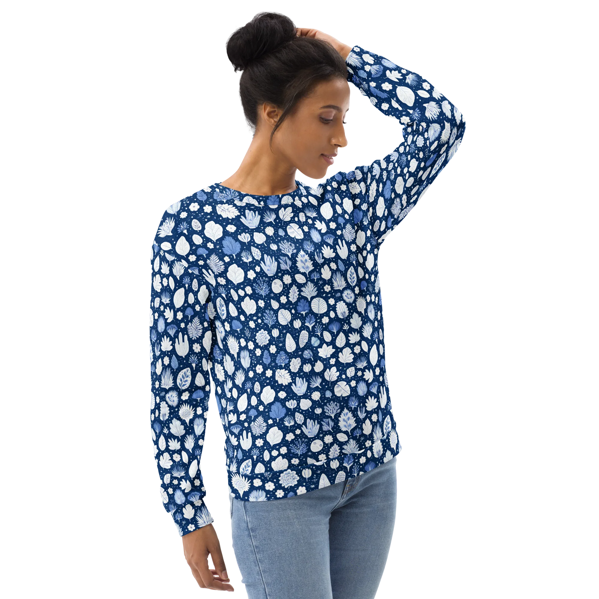 Indigo Herbarium on Sweatshirt — Right sleeve