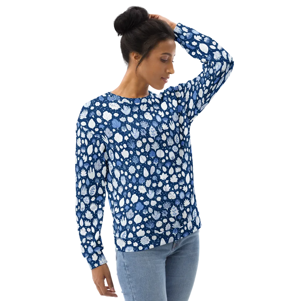 Indigo Herbarium on Sweatshirt — Right sleeve