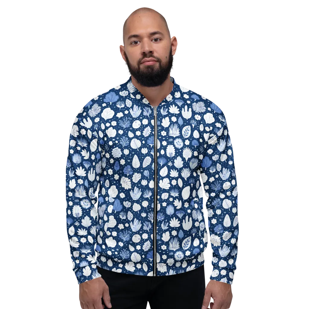 Indigo Herbarium on Bomber Jacket — Front