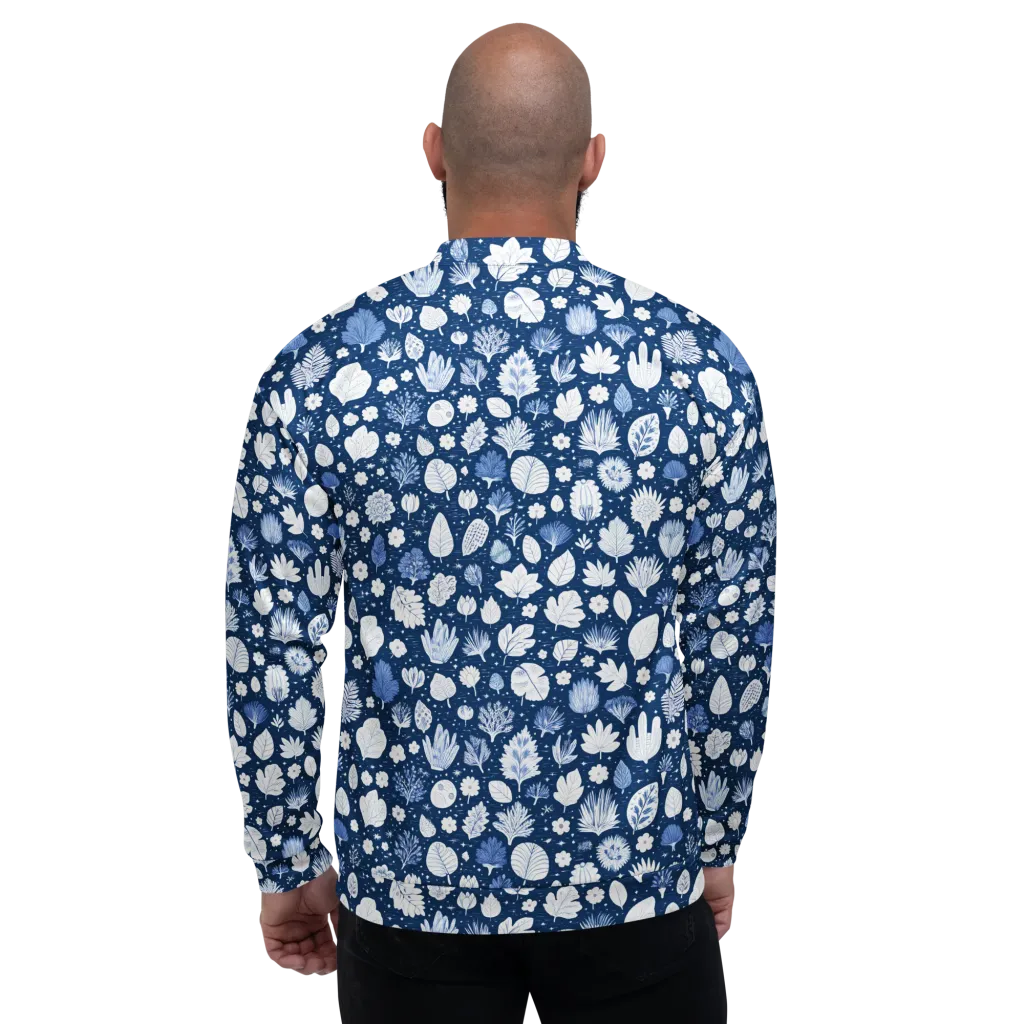 Indigo Herbarium on Bomber Jacket — Back