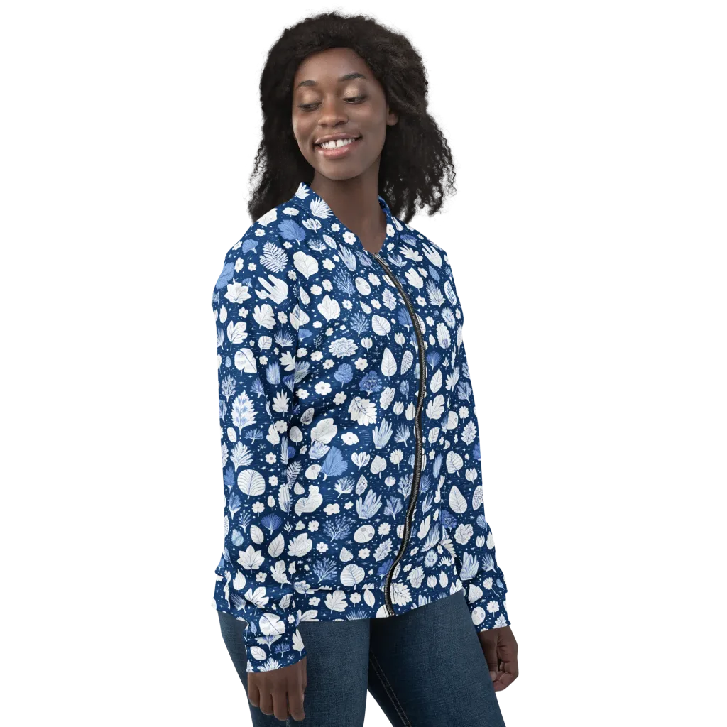 Indigo Herbarium on Bomber Jacket — Right sleeve