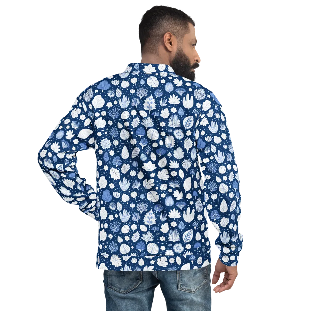 Indigo Herbarium on Bomber Jacket — Back print