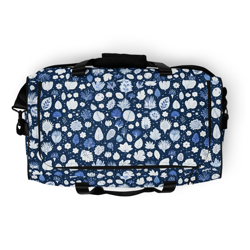 Indigo Herbarium on Duffle Bag — Top print