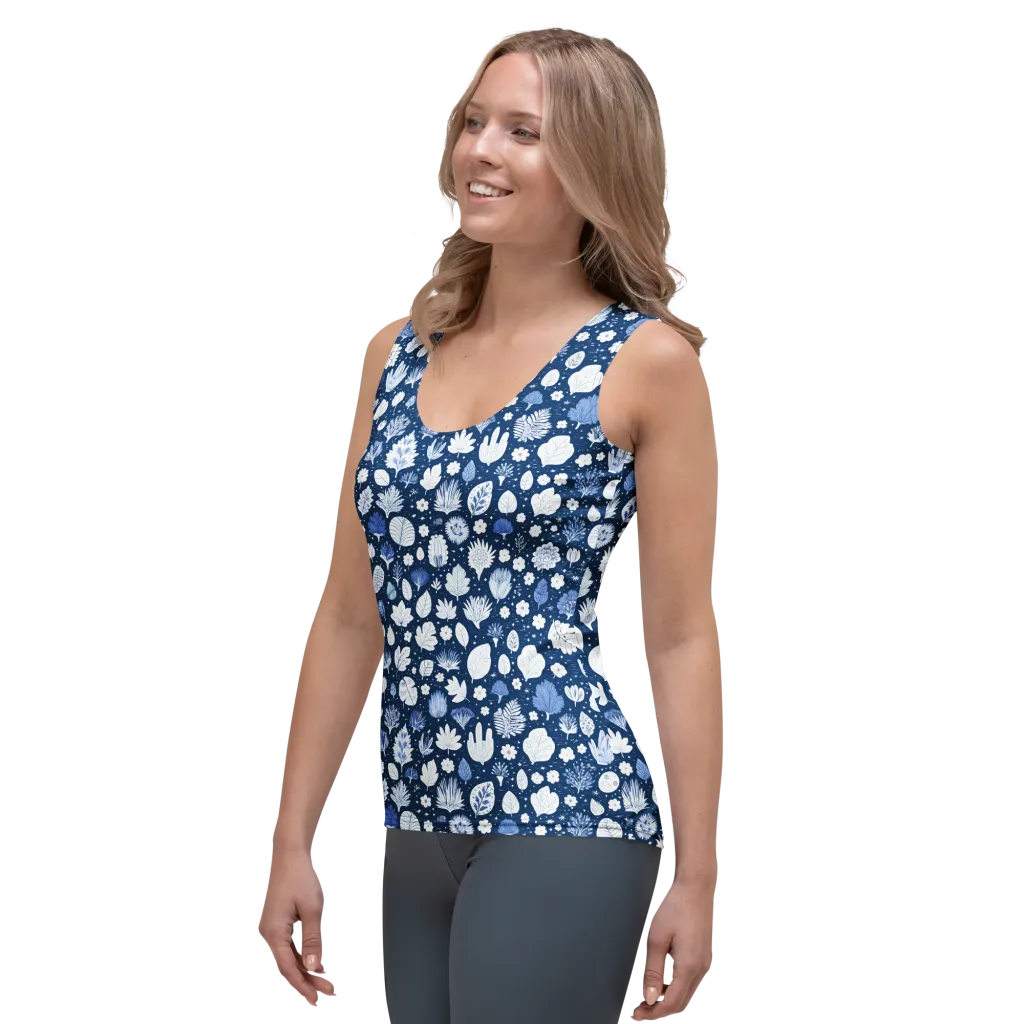 Indigo Herbarium on Women's Tank Top — Left Front