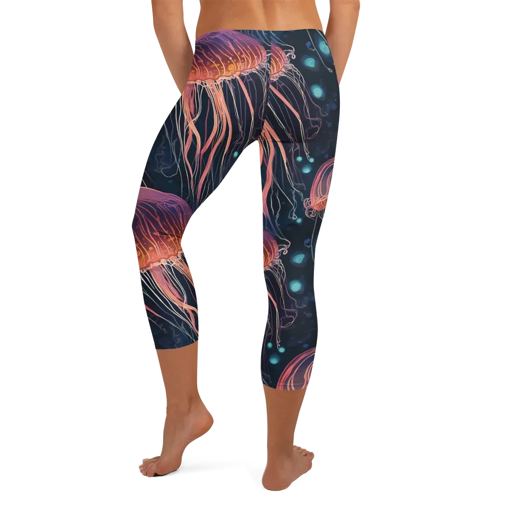 Jellyfish Nocturne on Capri Leggings — Back