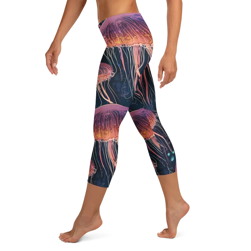 Jellyfish Nocturne on Capri Leggings — Left