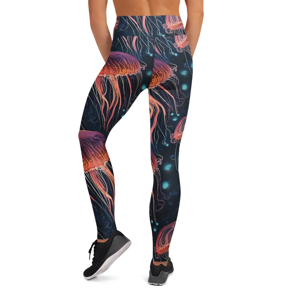 Jellyfish Nocturne on Yoga Leggings — Back