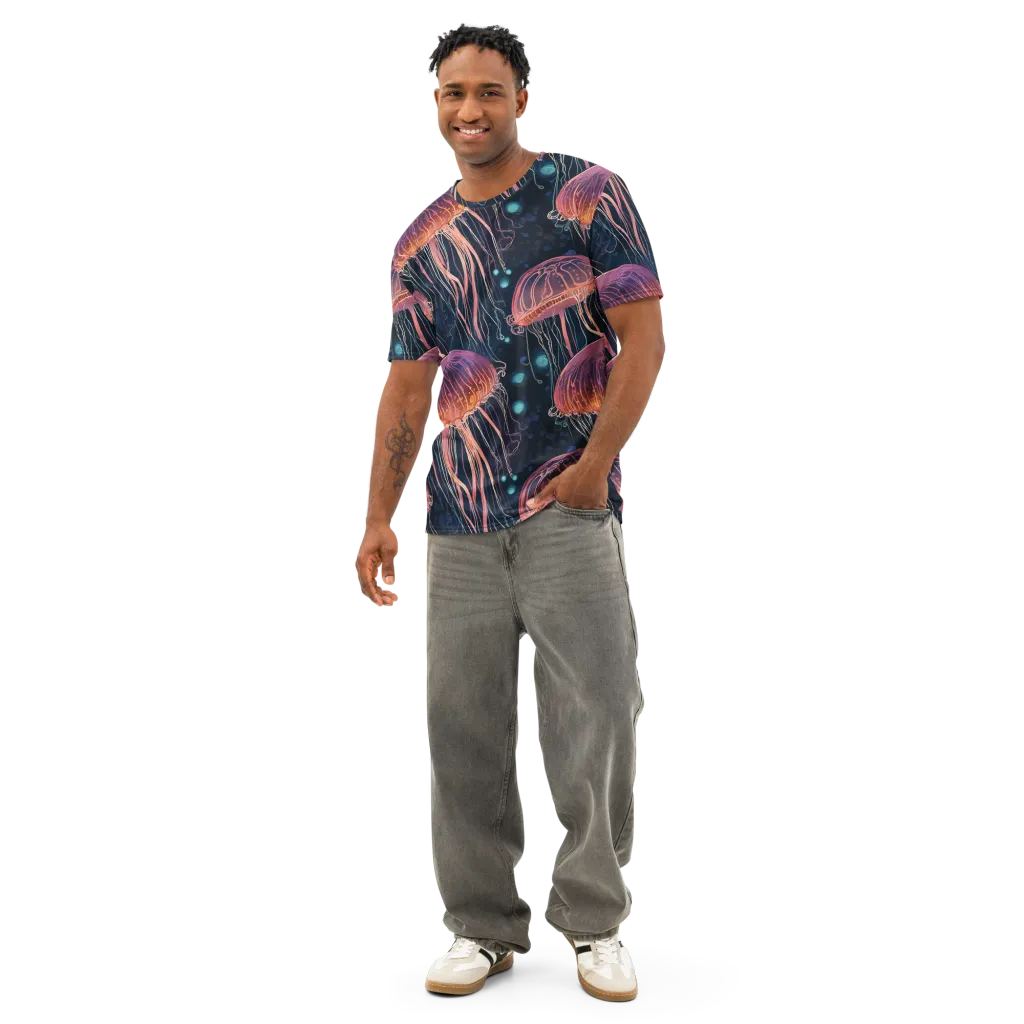 Jellyfish Nocturne on Men's Cotton Crew Neck T-Shirt — Front