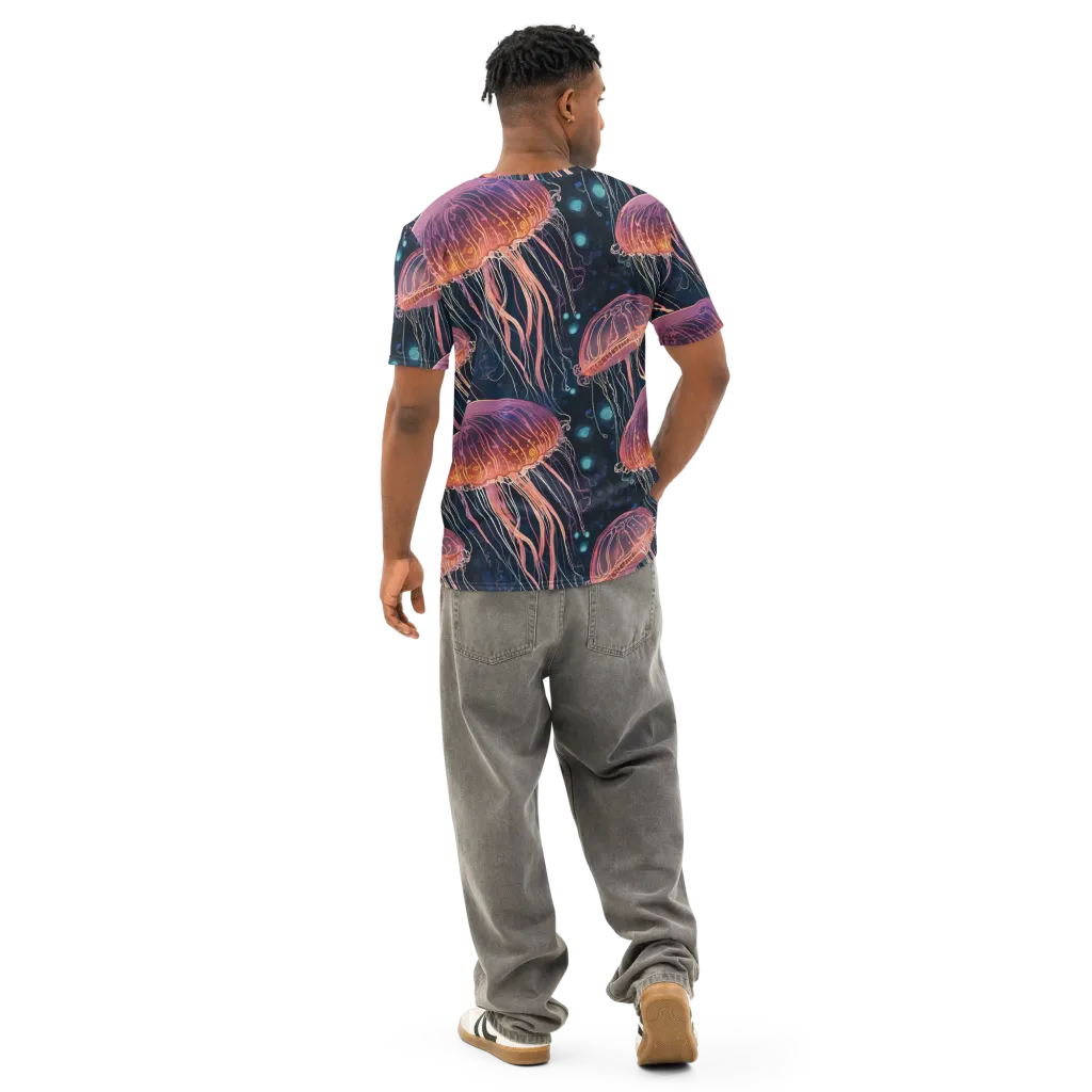 Jellyfish Nocturne on Men's Cotton Crew Neck T-Shirt — Back