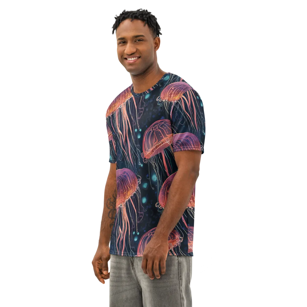 Jellyfish Nocturne on Men's Cotton Crew Neck T-Shirt — Left Front