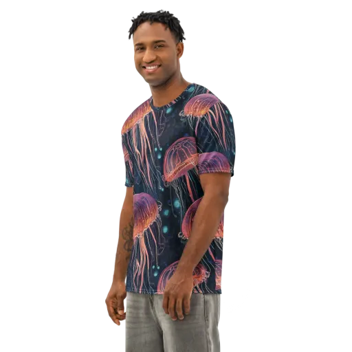 Jellyfish Nocturne on a Men's Cotton Crew Neck T-Shirt