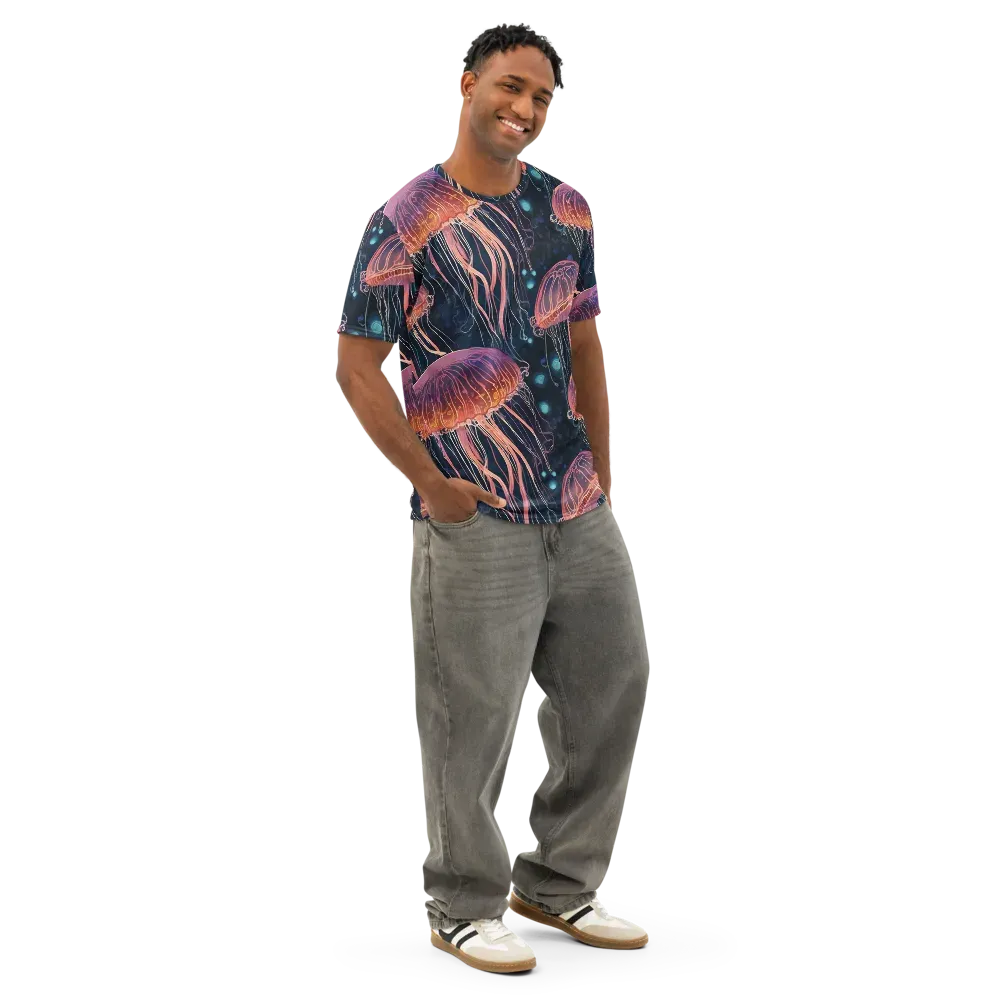 Jellyfish Nocturne on Men's Cotton Crew Neck T-Shirt — Right Front