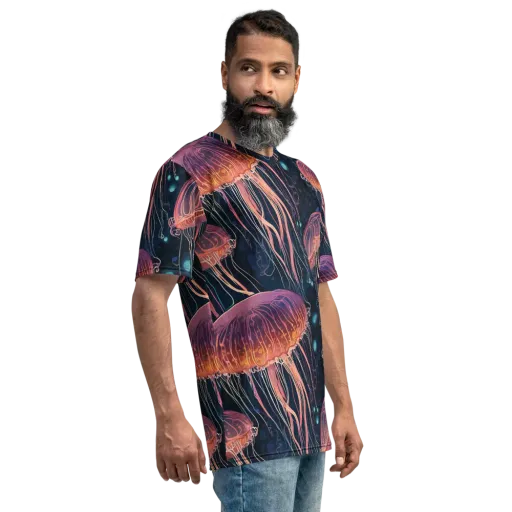 Jellyfish Nocturne on a Men's Crew Neck T-Shirt