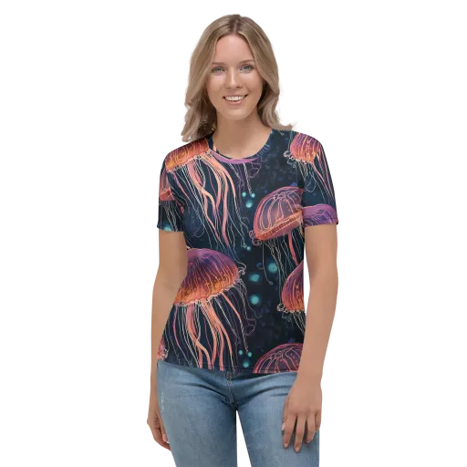 Jellyfish Nocturne on a Women's Crew Neck T-Shirt