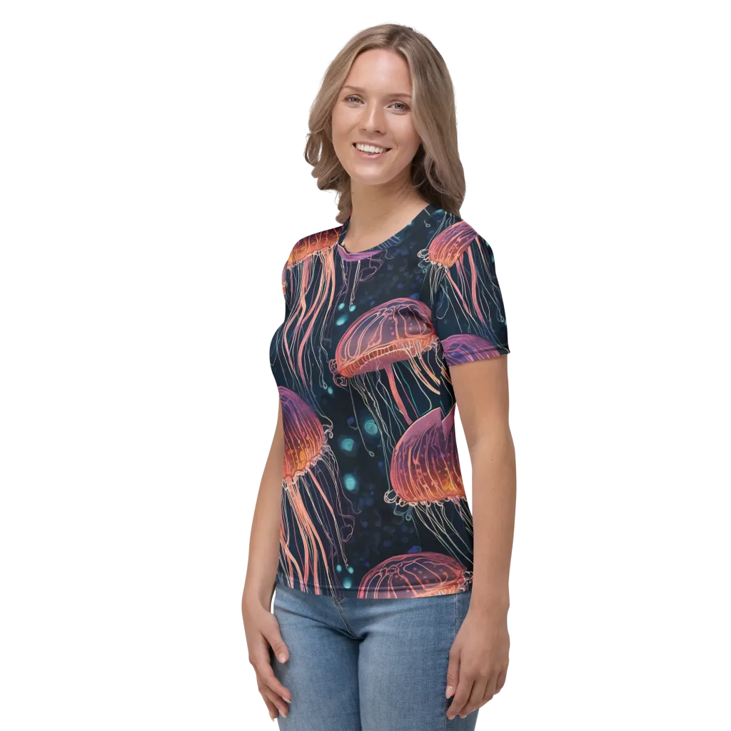 Jellyfish Nocturne on Women's Crew Neck T-Shirt — Left