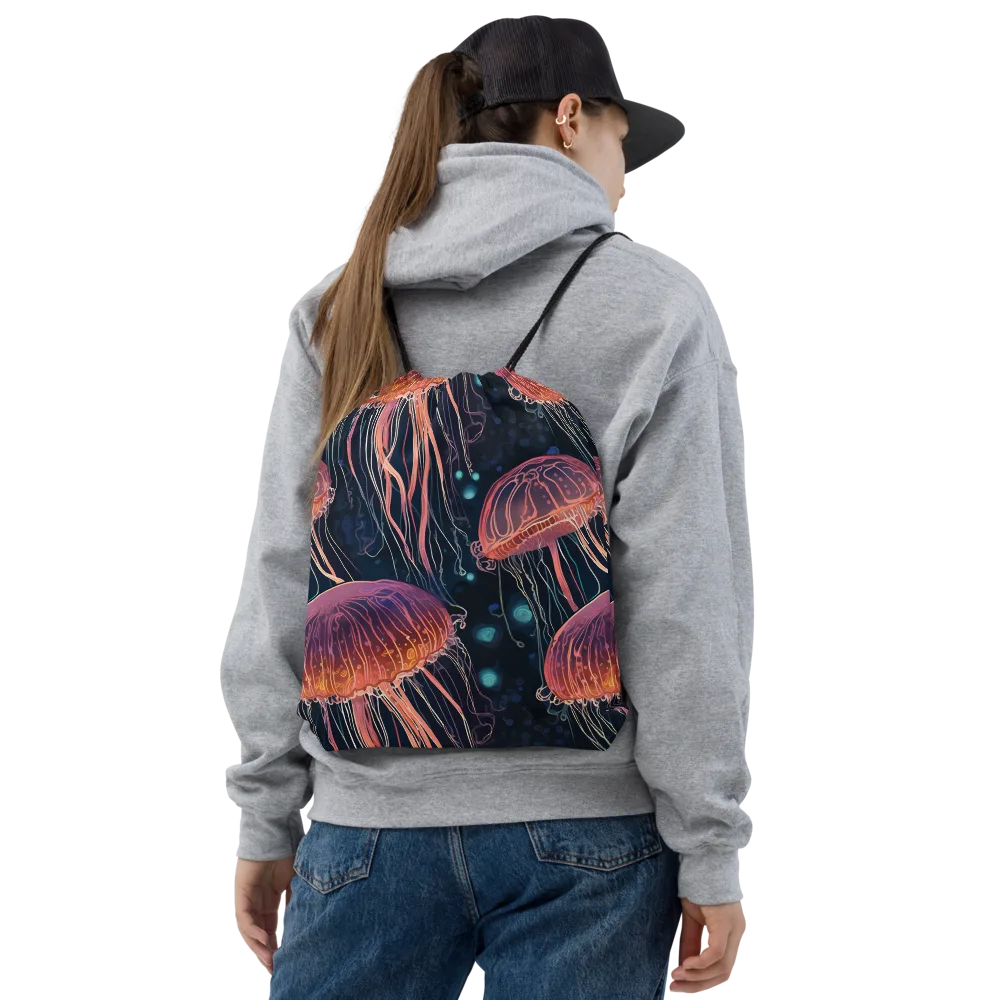 Jellyfish Nocturne on Drawstring Bag — Front