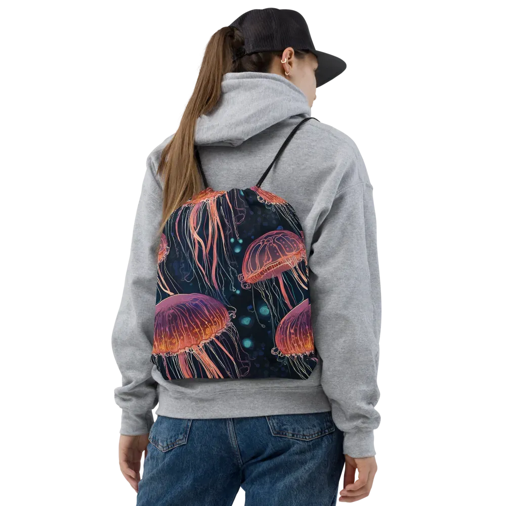 Jellyfish Nocturne on Drawstring Bag — Front