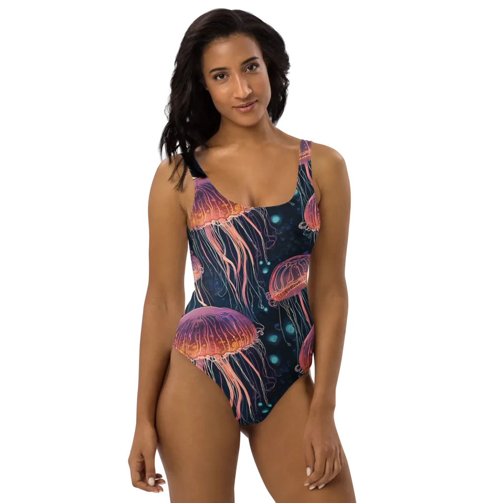 Jellyfish Nocturne on One-Piece Swimsuit — Front print