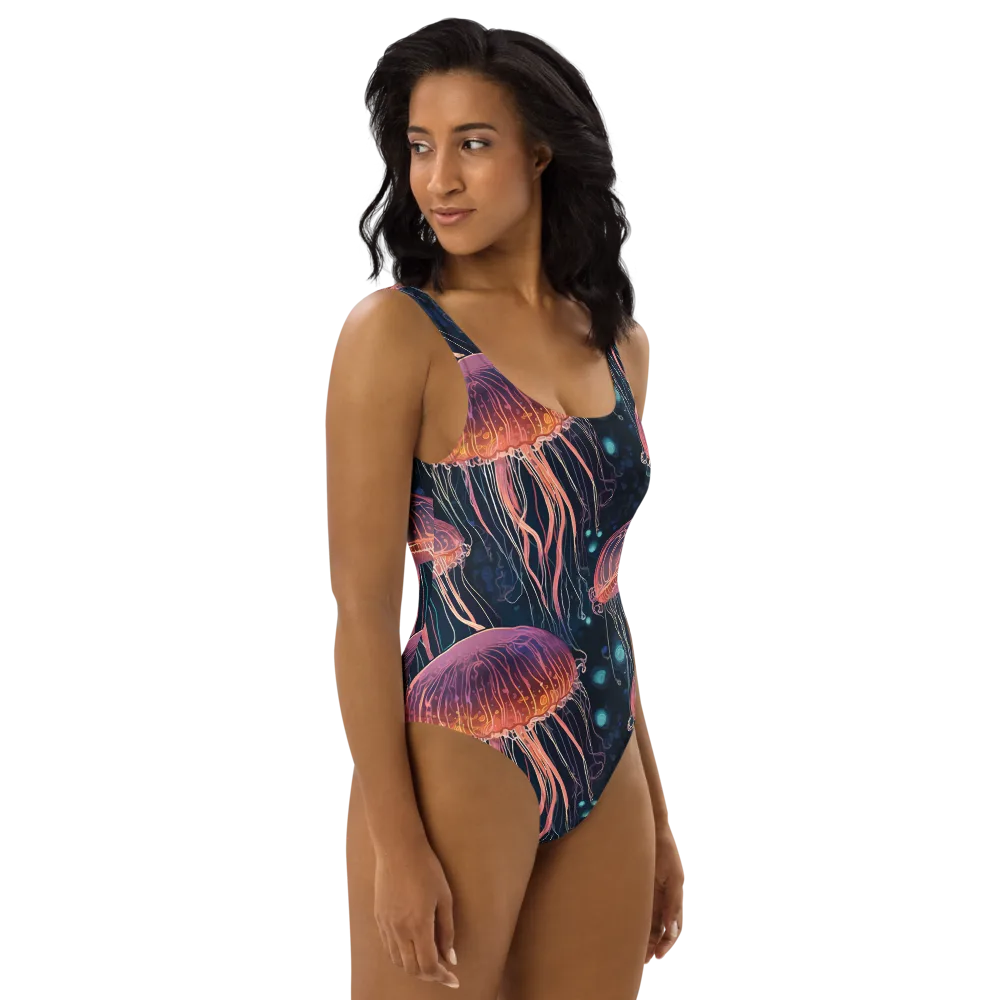 Jellyfish Nocturne on One-Piece Swimsuit — Back print