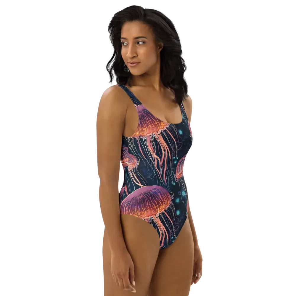 Jellyfish Nocturne on One-Piece Swimsuit — Back print