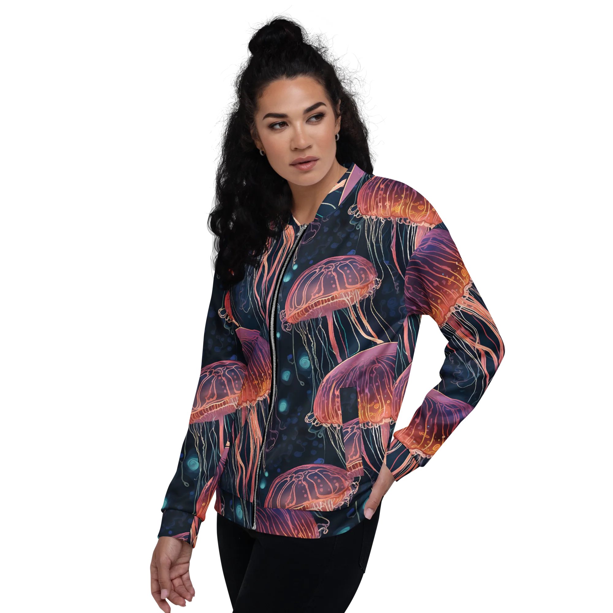 Jellyfish Nocturne on Bomber Jacket — Left sleeve