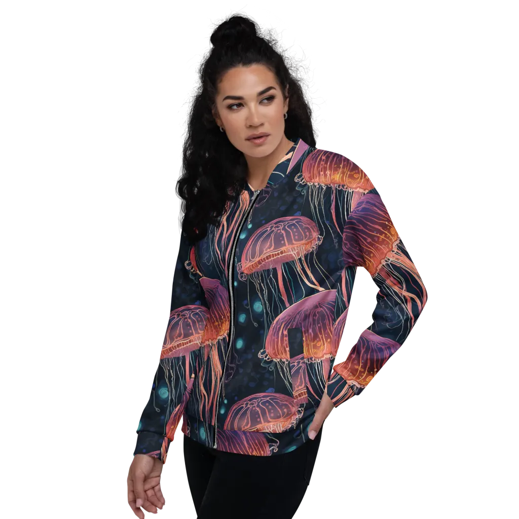 Jellyfish Nocturne on Bomber Jacket — Left sleeve
