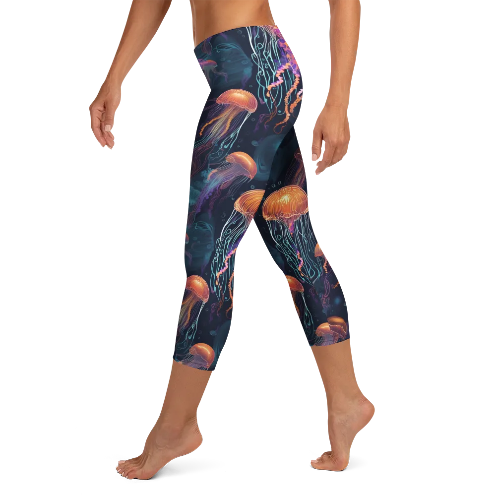 Jellyfish Reverie on Capri Leggings — Left