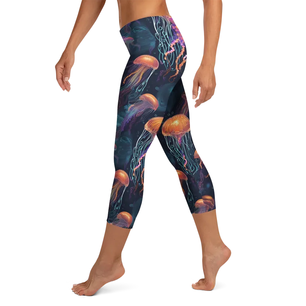 Jellyfish Reverie on Capri Leggings — Left