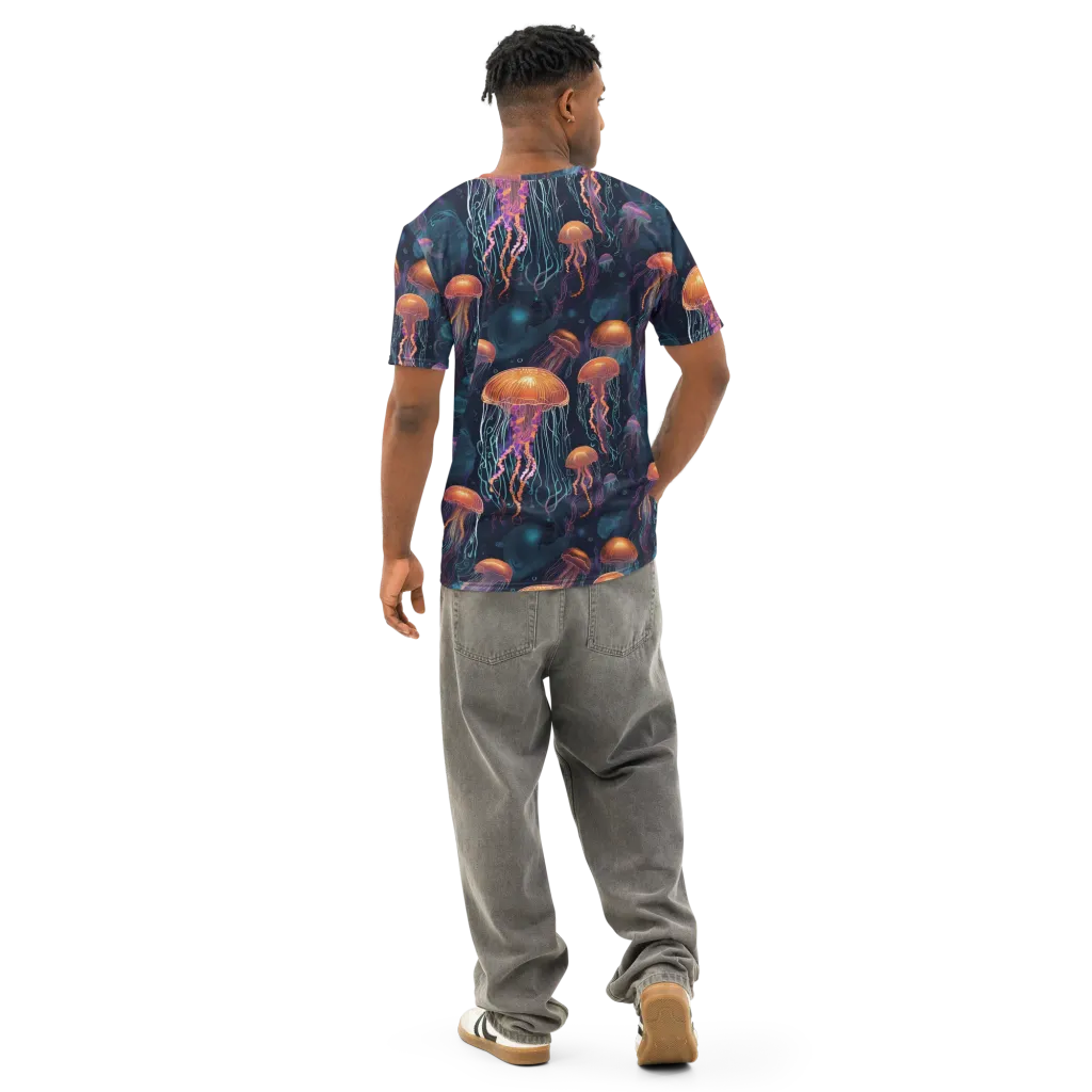 Jellyfish Reverie on Men's Cotton Crew Neck T-Shirt — Back